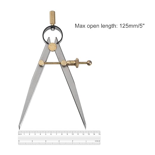 Spring Joint Caliper - [5 Inch] Carbon Steel Spring Divider Caliper with Brass Fulcrum for Metalworking Drawing Use, Flat Leg