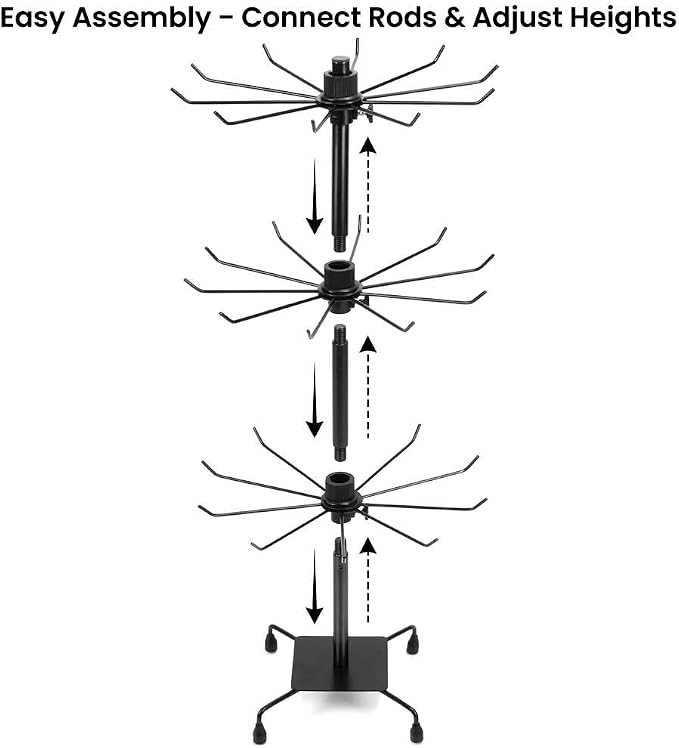 QWORK 3-Tier Rotating Metal Jewelry Display Stand – Adjustable Tabletop Holder - Image 6