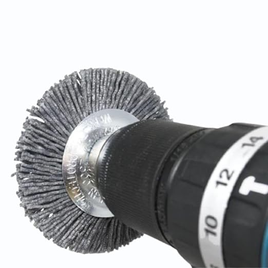 Benchmark Abrasives 3” Mounted Nylon Wire Wheel, Coarse Grit, 1/4" Drill Shank, Perfect for Rust or Paint Removal Sanding Finishing on Wood, Hard Metals - (Gray, 3")
