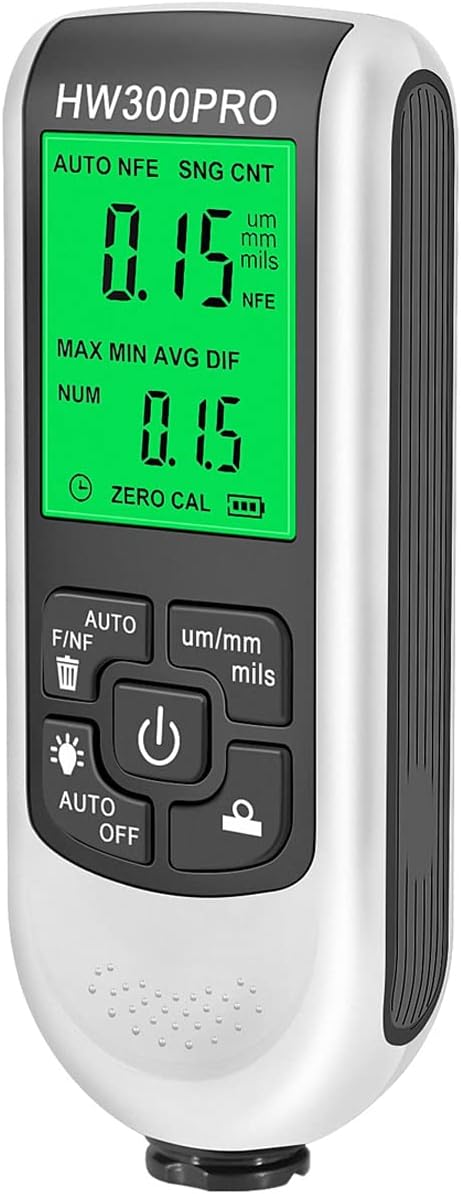 Paint Thickness Gauge Meter Fe/NFe Probe Coating Thickness Gauge Professional Multifunctional Car Paint Depth Gauge Test Precise HW-300PRO for Car Automatic Detection(black) (white)