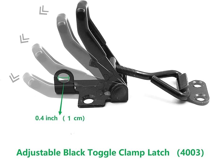 2 Pack Adjustable Black Toggle Clamp Latch(4003) Heavy Duty 1320lbs Capacity Toggle Latch & Quick Release Metal Pull Latches, Easy to Install for Lid Box Case Door Smoker(come with 10pcs 1.2" Screws)