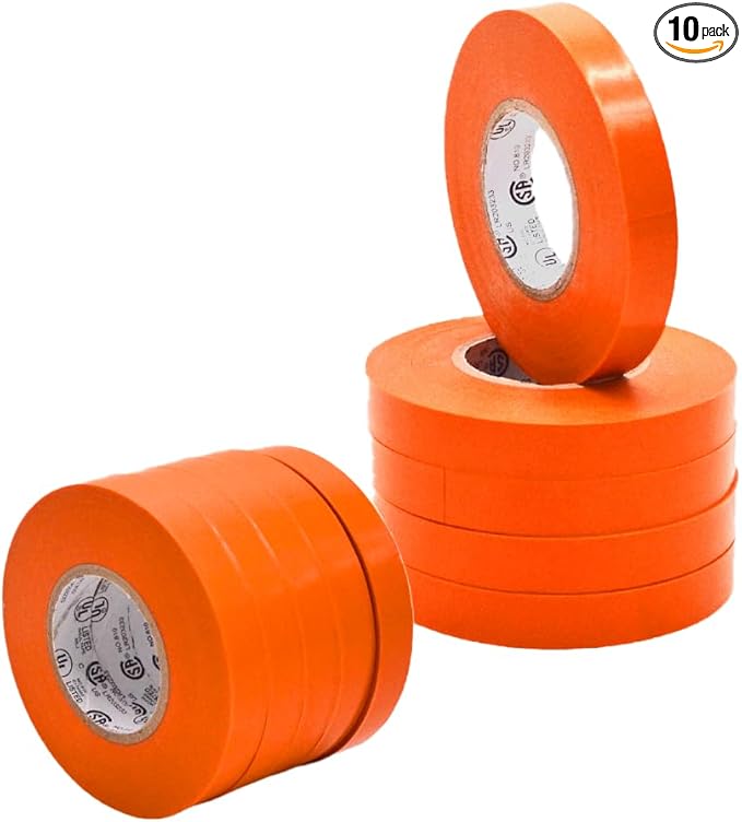 WOD ETC766 Professional Grade General Purpose Orange Electrical Tape UL/CSA Listed core. Vinyl Rubber Adhesive Electrical Tape: 1/2 inch X 66 ft - Use at No More Than 600V & 176F (Pack of 10)