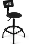 Shop Stool with Backrest, Mechanic Garage Stool for Workshop, Adjustable Stool Chair, Padded Workbench Stool for Men Women, 300 LBS Capacity, 360° Swivel PVC Seat, Heavy Duty, Black