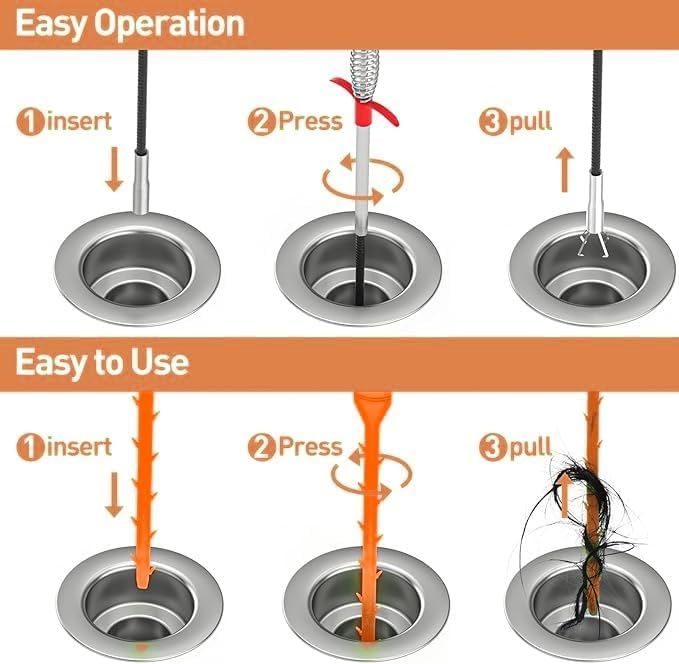 Drain Snake with Bendable Hose & 4 Claws - Flexible Hair Drain Clog Remover Tool for Sink, Toilet, Shower, and Tight Spaces, Grabber Claw Pick Up Reacher for Clogged Drains Cleaning (35.4in)
