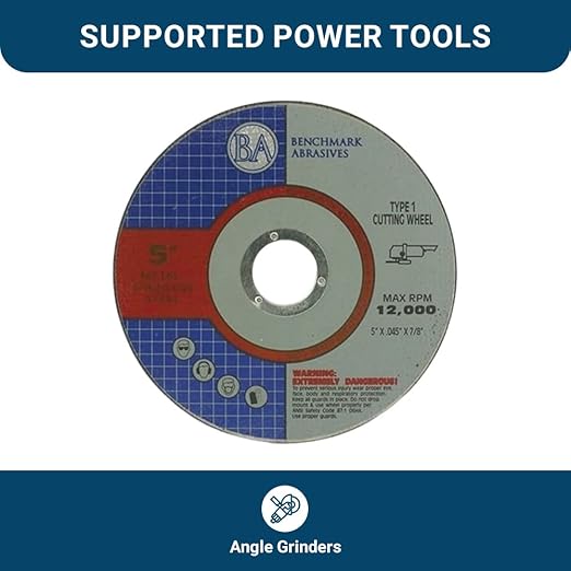 Benchmark Abrasives 5 Inch Aluminum Oxide Self Sharpening Grinder Cut Off Wheels for Meta and Steel, .045" Thick 7/8" Arbor, Angle Grinder Cutting Disc, Type 1 Thin Grinding Cutting Wheel - 25 Pack