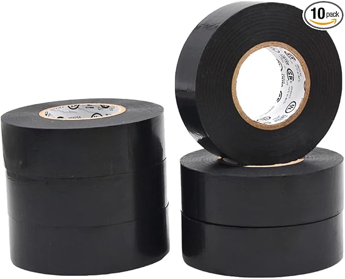 WOD ETC766 Professional Grade General Purpose Black Electrical Tape UL/CSA Listed core. Vinyl Rubber Adhesive Electrical Tape: 1 inch X 66 ft - Use at No More Than 600V & 176F (Pack of 10)