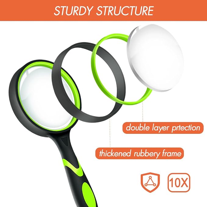 Leffis 6 Pack Magnifying Glass, 10X Non-Slip Handheld Reading Magnifier - Image 2