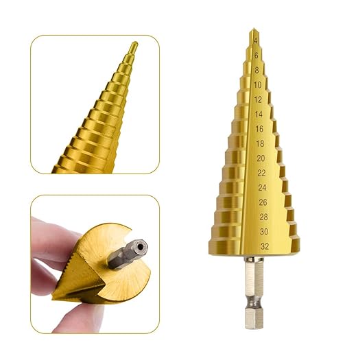 Metric Step Drill Set,Zhushan 3Pcs High-Speed Steel Shank Titanium Step Drill Bits for Sheet Metal Hole Drilling from 4-12mm/4-20mm/4-32mm