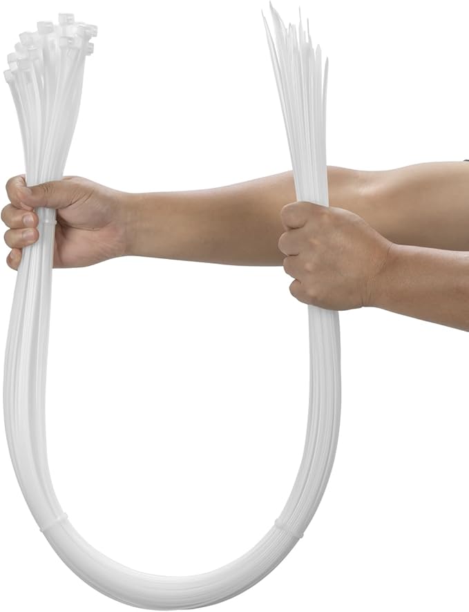 25PCS 48 inch Cable Zip Ties Heavy Duty 175lbs Tensile Strength Nylon Long Wire Ties Self-Locking Durable Plastic Tie Wraps for Indoor and Outdoor UV Resistant(White)