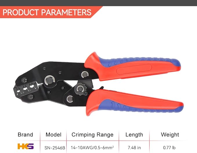 HKS Solar PV Cable Crimping Tool for Solar Connectors, AWG14-10 (2.5/4/6mm²) - 7 Inch Small Piler