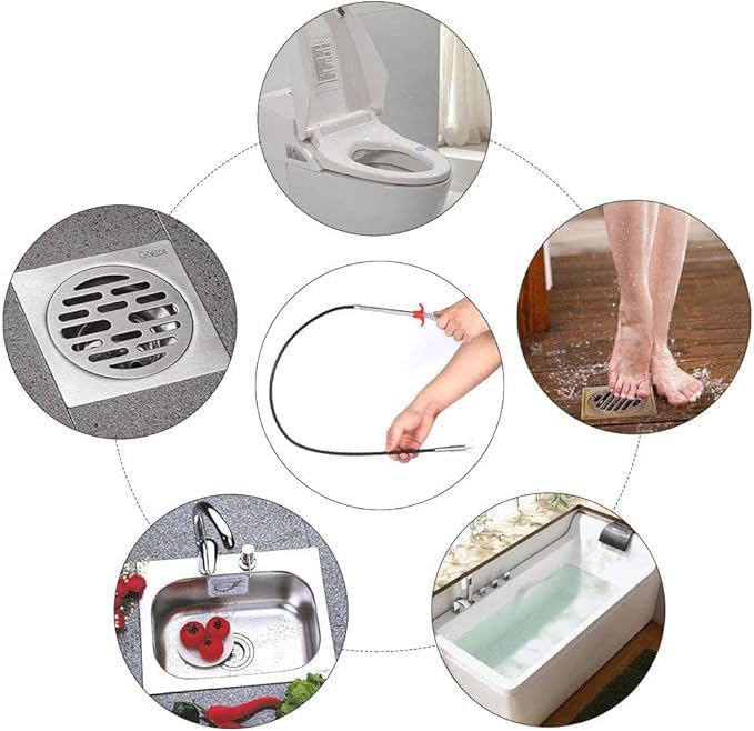 Drain Snake with Bendable Hose & 4 Claws - Flexible Hair Drain Clog Remover Tool for Sink, Toilet, Shower, and Tight Spaces, Grabber Claw Pick Up Reacher for Clogged Drains Cleaning (35.4in)