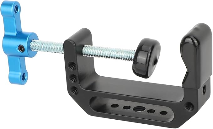 CAMVATE Aluminum C-Clamp(Jaw Open:65mm) with 1/4" & 3/8" Mounting Points(Blue T-handle)-3721