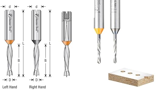 Amana Tool 215005 Solid Carbide Brad Point Dowel Drill Bit Doweling Boring Drill Bits 5 mm Dia x 57.5 mm L Right Hand