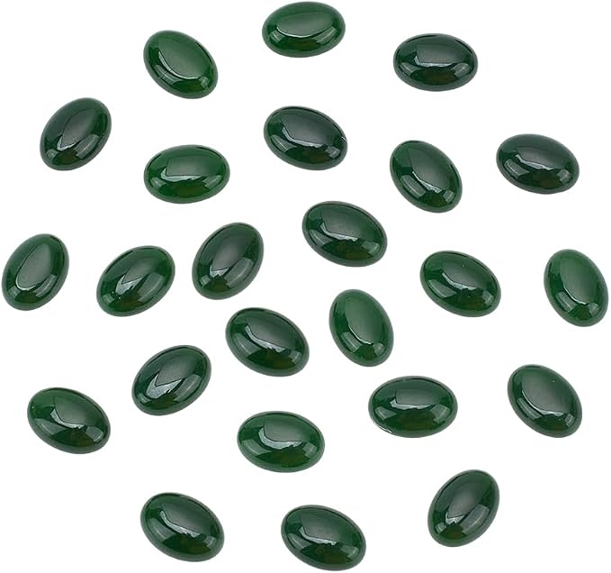 20Pcs Green Natural Oval Moss Stone 0.55 Inch Oval Cabochon Flatback Gemstones by HOBBIESAY