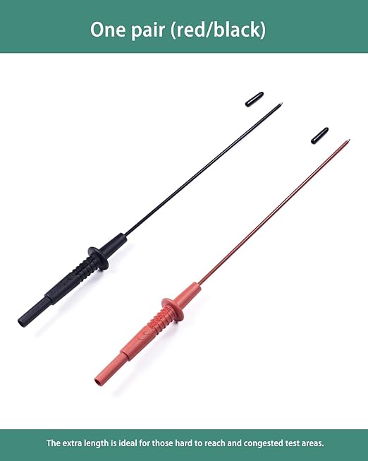 Multimeter Leads, Insulated Test Probe Needle Point Wire Testing Probes, Automotive Extra Sharp Long Reach Prod for Standard 4 mm Test Leads Kit, 600V CAT III