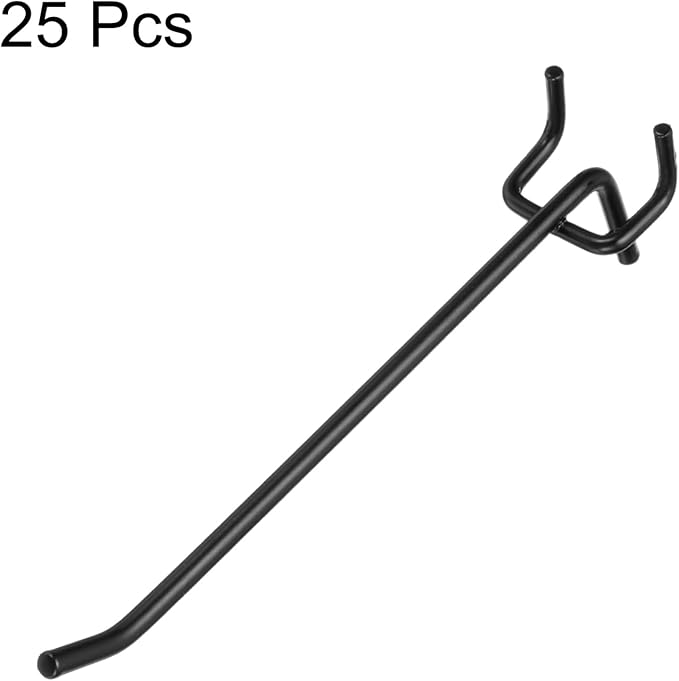 HARFINGTON 25pcs Pegboard Shelving Hooks 6" Stainless Steel Peg Board Display Hook Hanging Holders Wall Mount Organize Tools for Workbench Garage Kitchen Store, Black