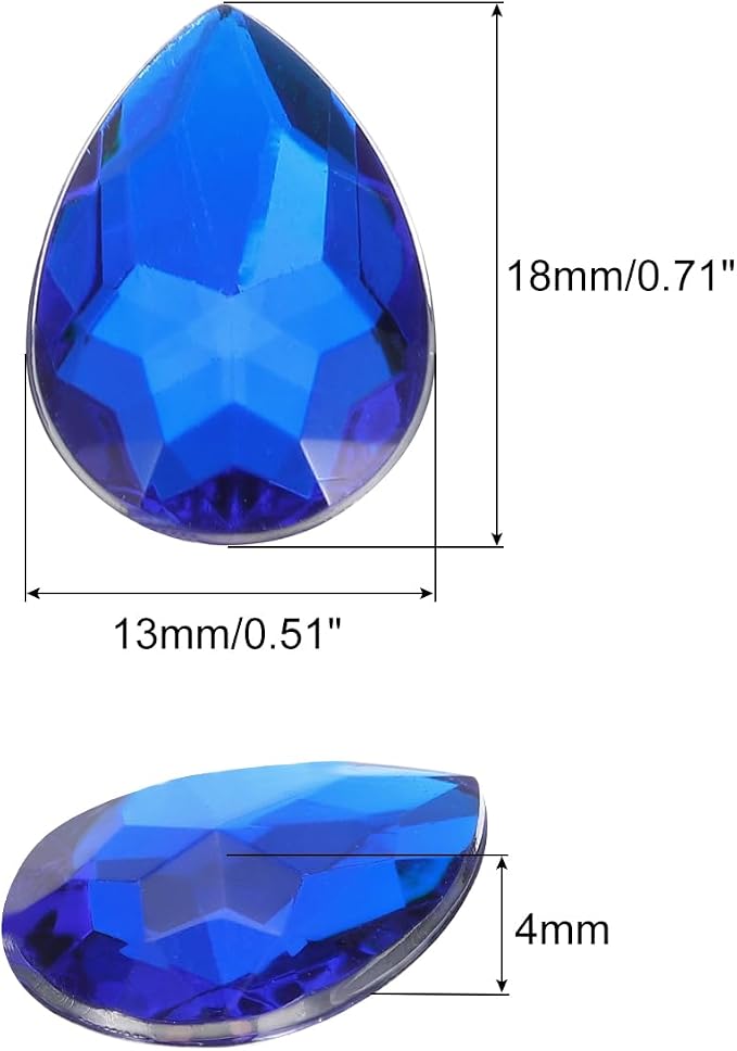 MECCANIXITY 50PCS Flat Back Acrylic Teardrop Gems 13x18mm Artificial Rhinestones - Image 2