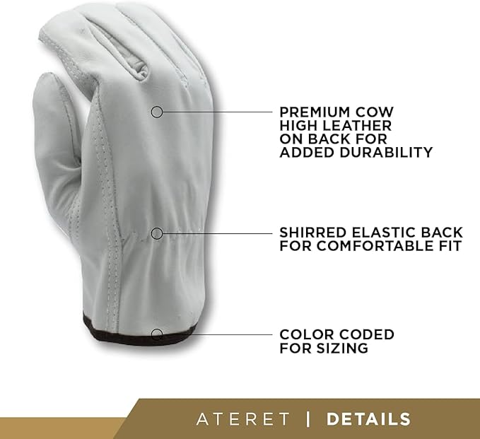 ATERET 24 Pairs Medium Heavy Duty Durable Cowhide Leather Work Gloves I Driver Gloves for Truck Driving, Warehouse, Gardening, Farming