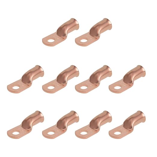 10PCS 3/0AWG - 3/8''Stud Heavy Duty Copper Terminals,Battery Cable Crimp Lugs,Battery Cable Ends,Bare Copper Eyelets Tubular Ring Terminals,Closed End Crimp Electric Connectors