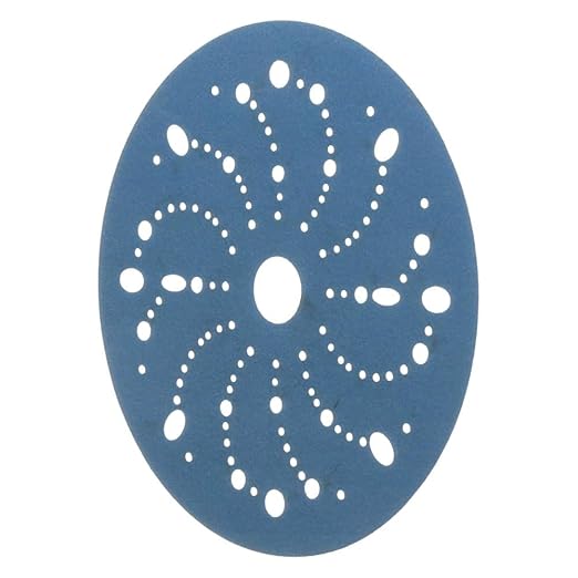 3M AMAPR Hookit 3M Blue Abrasive Discs 36180, Multi-Hole, Featheredging, Primer Sanding, Paint Preparation, 6 in, 320 Grade, 50 Discs/Carton