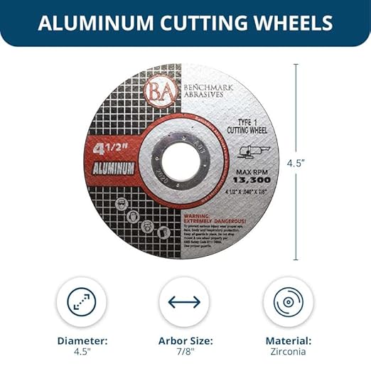 Benchmark Abrasives Grinder Cut Off Wheels 4 1/2 Inch Aluminum Oxide Thin Type 1 Angle Grinder Cutting Disc for Aluminum, Copper - with 7/8" Arbor Hole, Fast Grinder Cutting Wheel - 50 Pack