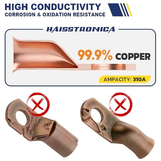haisstronica 10pcs 3/0 AWG - 3/8"(M10) Tinned Copper Battery Lugs