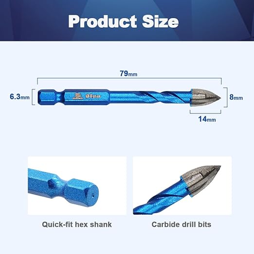 Masonry Drill Bit BRSCHNITT 10pcs Carbide Tips Concrete Drill Bit Set for Pots Bottles Ceramic Tile Glass Brick Ceramic Hex Shank