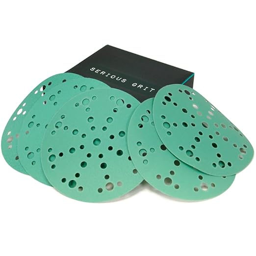 6-Inch 49-Hole Sanding Discs Assortment - 80, 120, 150, 180, 220 Grit (10 of Each) - Heavy-Duty Hook & Loop Film Discs - Sandpaper for Random Orbital Sanders - 50 Pack Box
