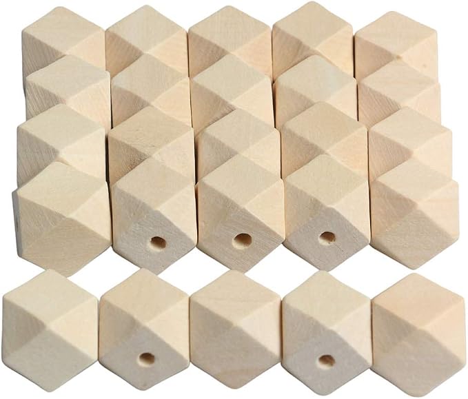 20mm Wooden Beads Geometric Shape, Smooth Loose Beads Unfinished Spacer Beading by woodeni