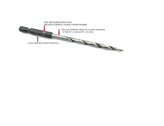 FTG USA Adjustable Wood Countersink Drill Bit Set 3 Pc #4 (7/64"") with Tapered Drill Bit for Woodworking