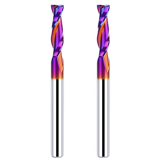 2PCS 1/4 Upcut Spiral Router Bit 1/4 Inch Shank 1 inch Cutting Length with Extra Long Life Coating CNC Router Bits End Mill for Wood Cutting, Slot Mortise, Engraving