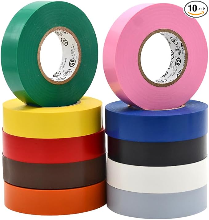WOD ETC766 Professional Grade General Purpose Rainbow Electrical Tape UL/CSA Listed core. Vinyl Rubber Adhesive Electrical Tape: 3/4inch X 66ft. - Use at No More Than 600V & 176F (Pack of 10)