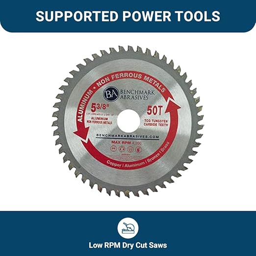 Benchmark Abrasives TCT 5 3/8 Inch Circular Saw Blade, Tungsten Carbide Tipped Non Ferrous Metal Cutting Saw Blades for Cutting, Plastic, Fiberglass, PVC, Aluminum Cutting Blade - ‎(5-3/8" - 50 Teeth)
