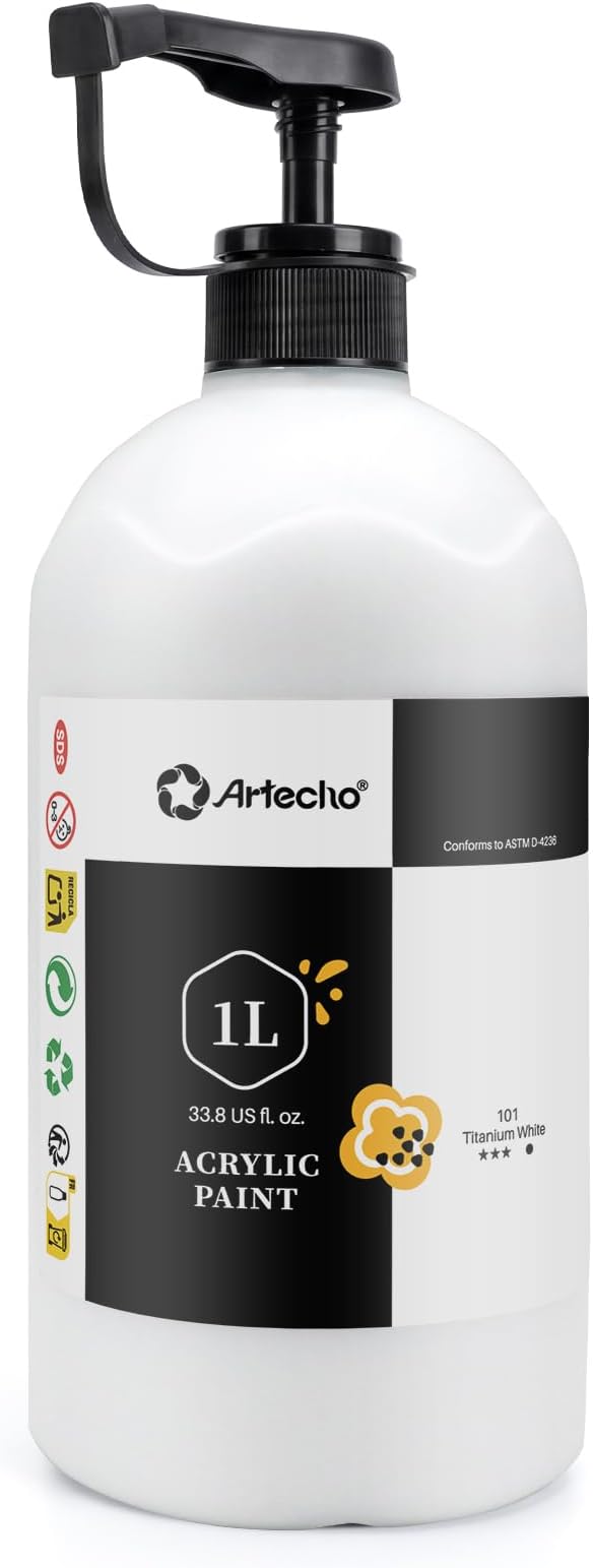 Artecho Titanium White Acrylic Paint 1000ml / 33.8 fl oz Pump Dispenser | Large by Artecho