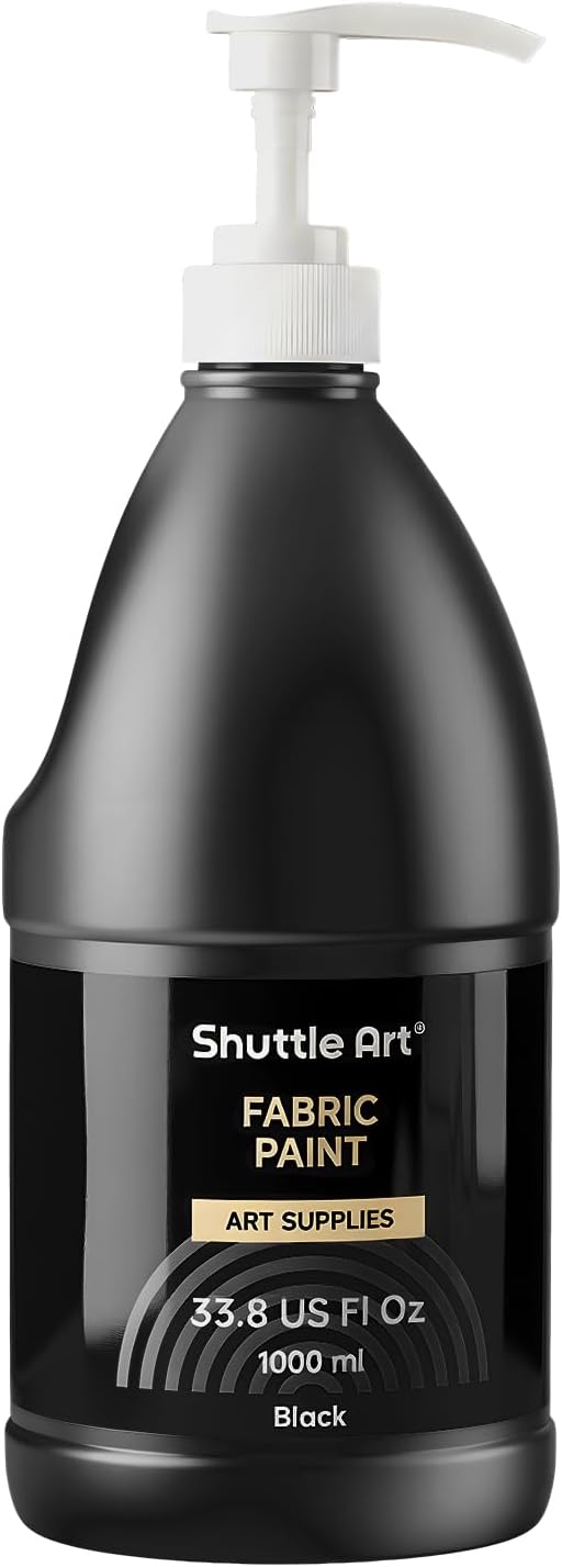 Shuttle Art Black Fabric Paint, 33.8 oz Large Bottle by ShuttleArt