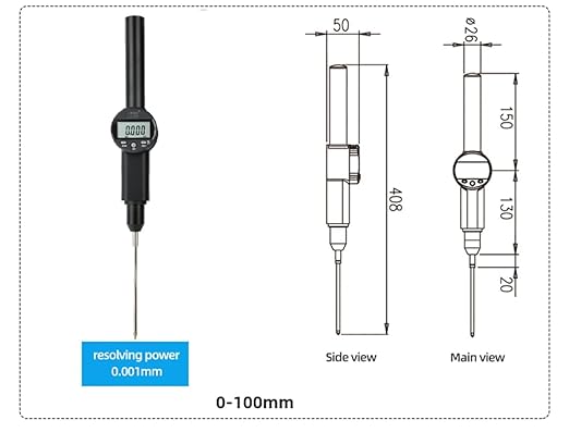 Digital Dial Gauge,with A Range of 101.6mmmm/4 in,Dlectrical Digital Indicator Graduation of 0.001mm,Metric and Imperial Measure Tool