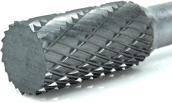 Benchmark Abrasives 6” Cylinder Shape Double Cut Tungsten Carbide Die Grinder Bits Metal Deburring Tool Rotary Burr, 1/4 Inch Shaft, Engraving Tool for Woodworking Shaping Carving (SA-3)