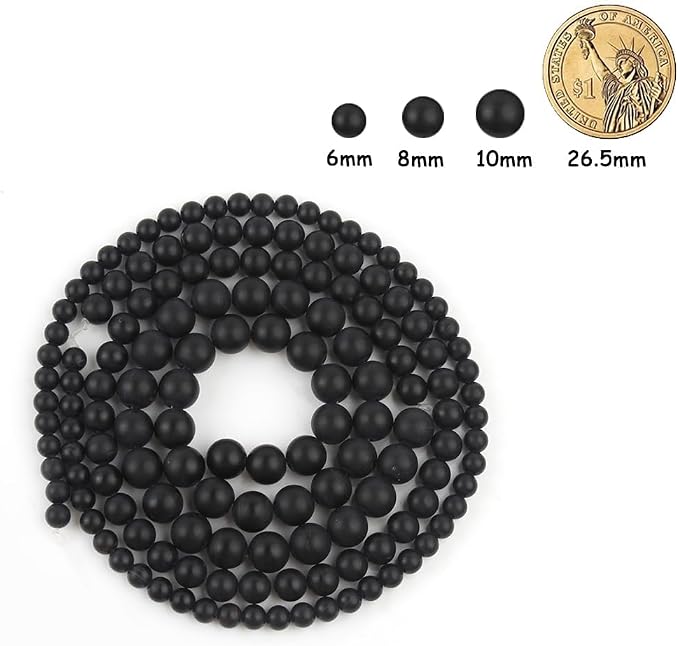60pcs Natural Matte Black Onyx Gemstone Beads，6mm Frosted Round Loose Stone - Image 2