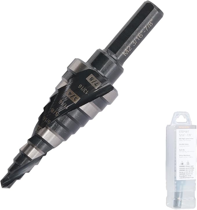 3/16-7/8 Inch Step Drill Bit, M2 HSS Spiral Grooved Step Bit for Stainless Steel, Metal, Wood, Plastic