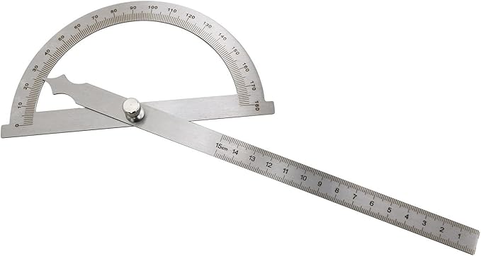 Haidong Angle Measuring Instrument Stainless Steel Protractor 0-180 Degree Rotary Arm Measuring Ruler Woodworking Degree Protractor（15cm）1PCS