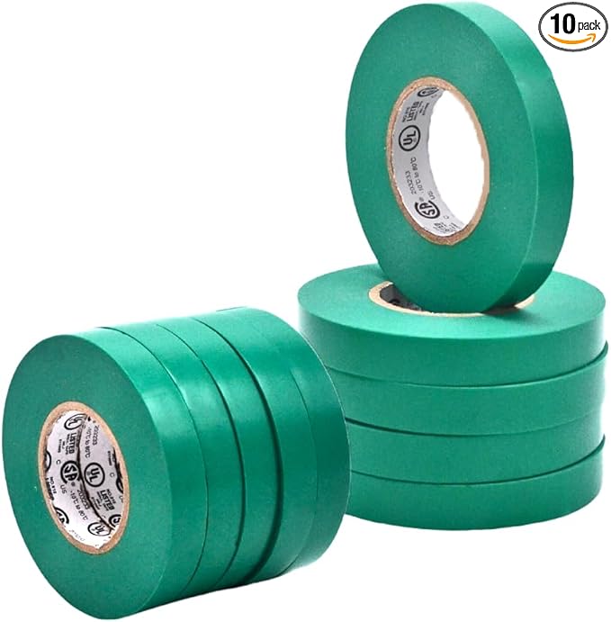 WOD ETC766 Professional Grade General Purpose Green Electrical Tape UL/CSA Listed core. Vinyl Rubber Adhesive Electrical Tape: 1/2 inch X 66 ft - Use at No More Than 600V & 176F (Pack of 10)