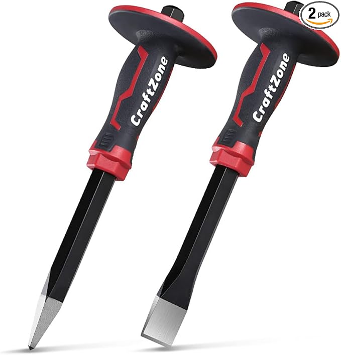 Masonry Chisel Set - 2-Piece Heavy Duty Pointed & Flat Rock Chisels 300x19mm | 40CR Steel Heat-Treated for Brick Concrete Stone - Demolition & Construction Tools