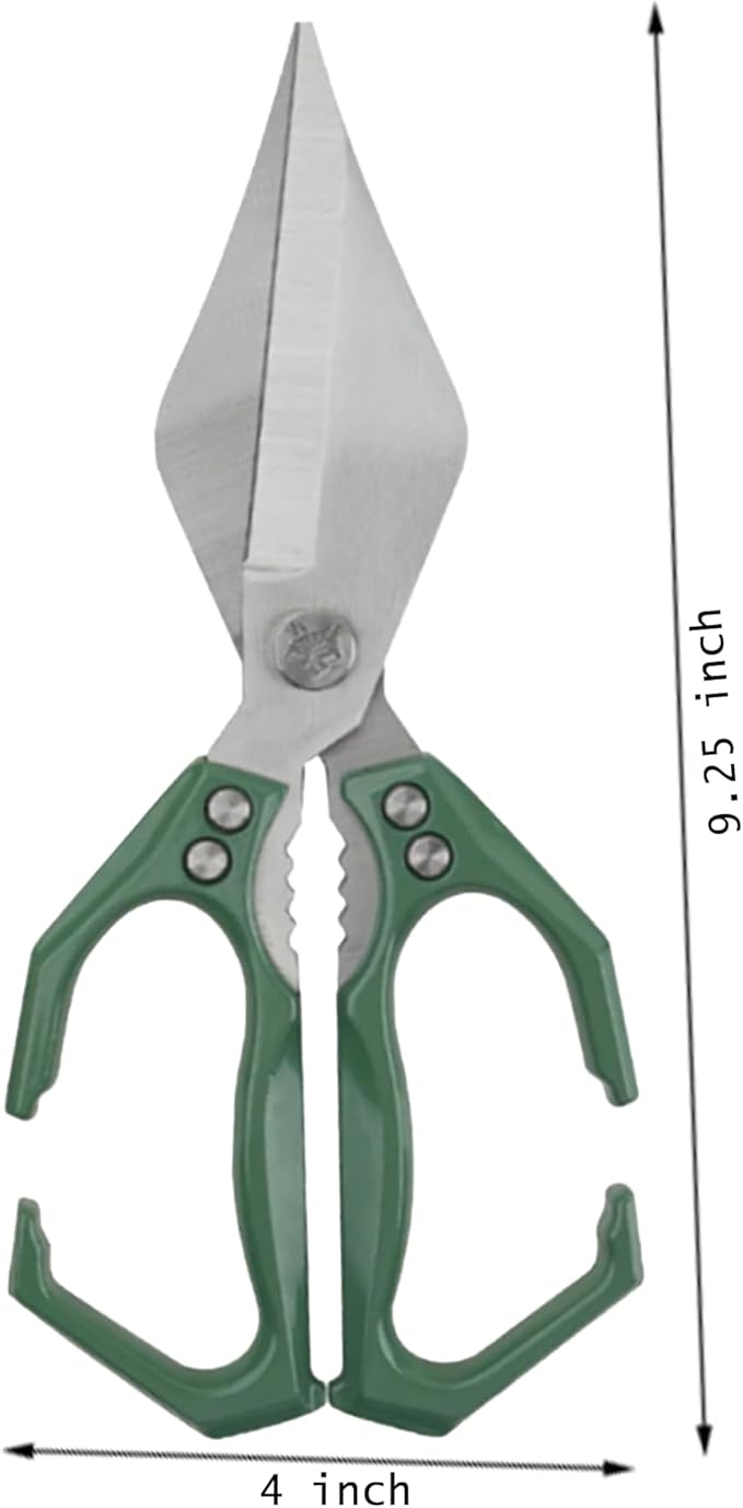 Multi-Purpose Kitchen Scissors,stainless steel scissors,Poultry Shears,Sharpeners Bottle Openers Zester and More Stainless Steel,for opening cans and heavy duty poultry cutting (Green)