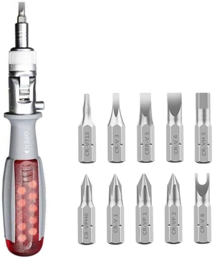 szhdxsy Upgraded Ratchet Screwdriver - 10 in 1 Multi Angle Adjustable Screwdriver With 180 Degree Pivoting Angled Screw Driver (Magnetic Drill Bit)