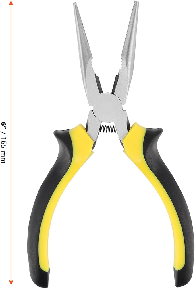 SINJEUN 15 Pack 6 Inch Needle Nose Pliers, Long Needle Nose Pliers with Wire Cutter, Insulated Handle Side Cutting Long Nose Pliers for Cutting and Bending Wire