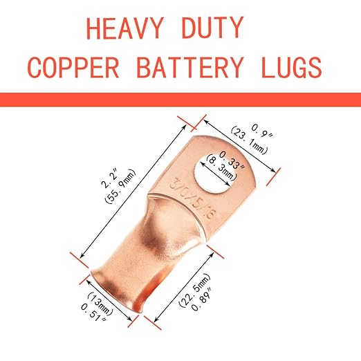 10Pcs 3/0 AWG 5/16" Stud Heavy Duty Copper Wire Lugs 3/0 Gauge Ring Terminals Battery Cable Ends Bare Copper Eyelets Tubular Ring Terminal for Car Boat Marine