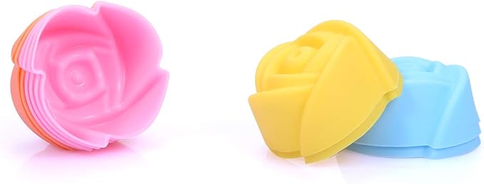 Mini Silicone Muffin Cups, 24 Pack Reusable Cupcake Molds, Rose | Nonstick 2 - Image 3