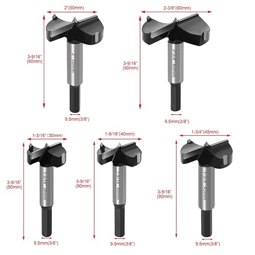 ASNOMY 5PCS Large Size Forstner Drill Bit, 1-3/16Inch to 2-3/8Inch Carbide Tipped Forstner Bit for Hard Wood, Wood Drilling Hole Saw Set Woodworking Hinge Cutter Tool Kits for Wood