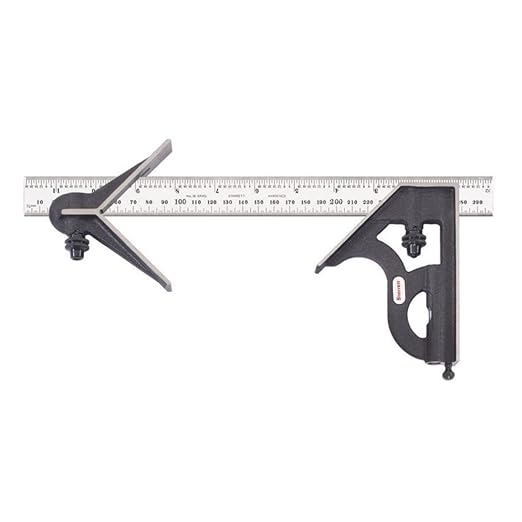 Starrett Steel Combination Square with Square Head and Center Head - 300mm Blade Length, Cast Iron Head, Hardened Steel, Reversible Lock Bolt, Scriber, 36 Graduation Type - 11MEHC-300