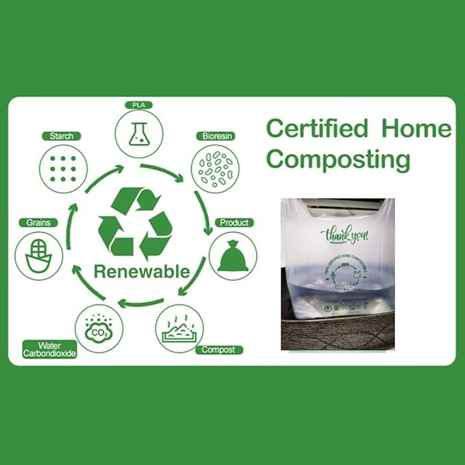 (Medium Size) OrangeBio Certified Home Compostable Shopping Bags, 500 Ct, 10" x 6" x 20", Medium, Hold 20 lbs, Thank You, Grocery, Take Out, T Shirt, To-go bags for Retail, Restaurant